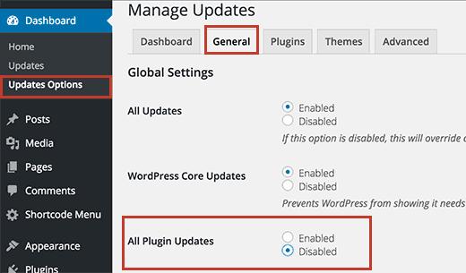 Disable all plugin updates in WordPress