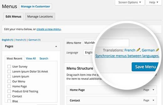 Translate Menus in multilingual WordPress