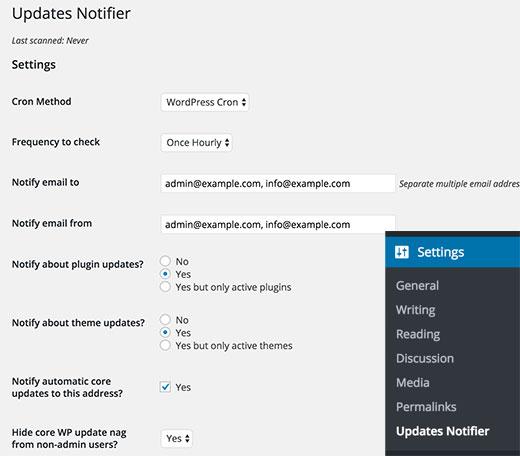 Updates Notifier settings