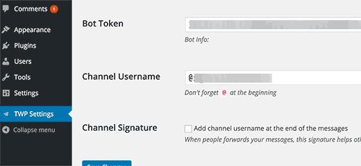 Channel options in Telegram