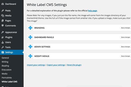 White Label CMS settings page