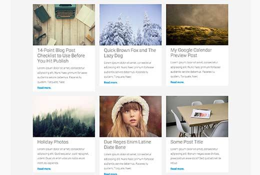 WordPress posts displayed in a grid layout
