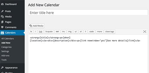 Adding new calendar in WordPress