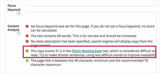 Yoast SEO showing readability score