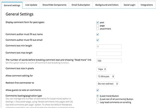 wpDiscuz settings page