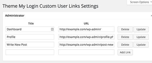 Adding custom links to Theme My Login widget