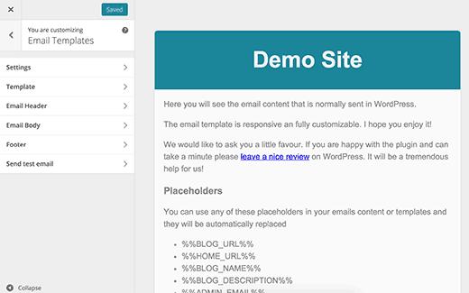 Email template customizer