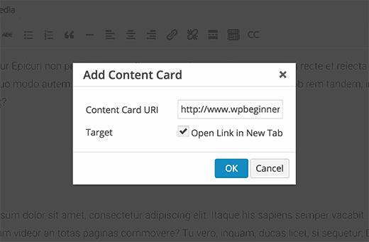 Adding a content card in post editor