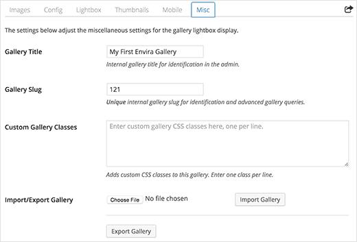 Envira Gallery allows you to import/export photo galleries