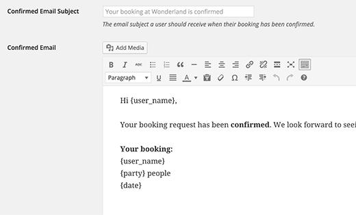 Email templates for booking notifications