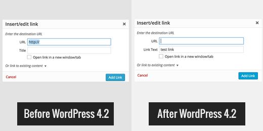 In WordPress 4.2 Link title field is replaced by link text