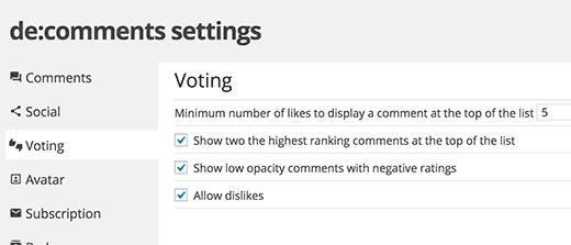 Comment voting settings