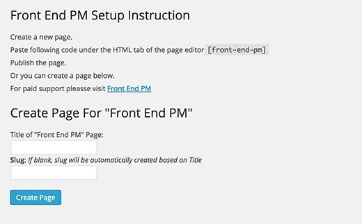 Setting up Front End PM plugin