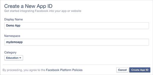 Creating a new Facebook app ID