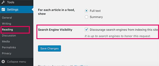 WordPress中的搜索引擎可见性设置