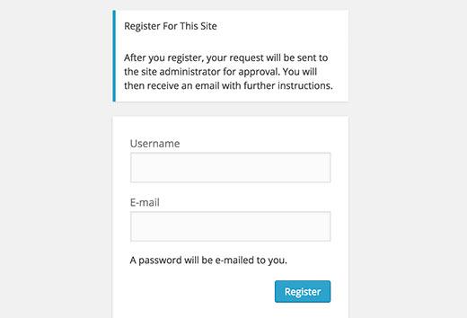 User registration screen informing users about moderation