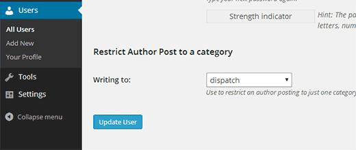 Restrict author category