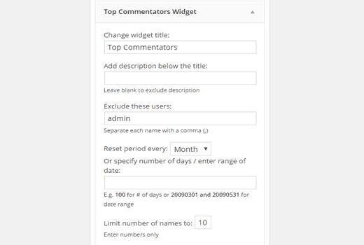 Configuring top commenters widget settings