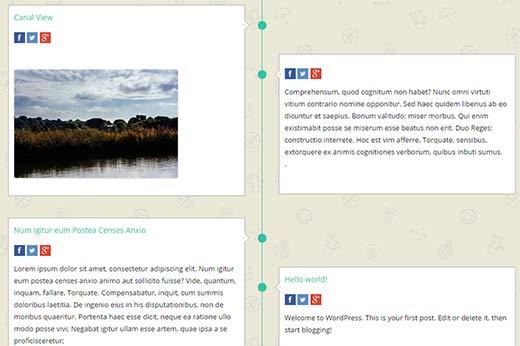 Preview of a Facebook style timeline in WordPress