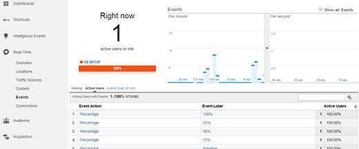 Viewing Scroll Depth under real time events in Google Analytics