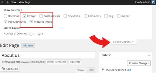 Show excerpt and featured image boxes for pages on post editor screen in WordPress