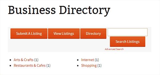Web directory view of Business Directory Plugin