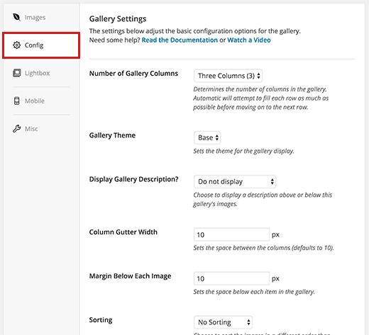 Configuring gallery settings