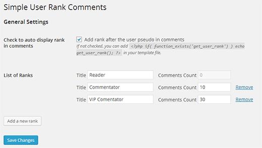 Create user ranks based on number of comments by a user in WordPress