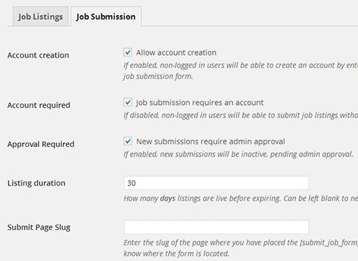 Configuring jobs submission settings