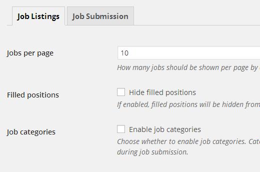 Job listings settings