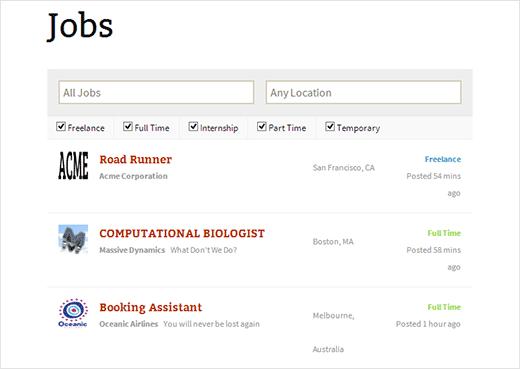 Job listings page