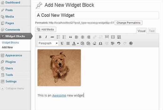 Creating a widget using visual editor in WordPress