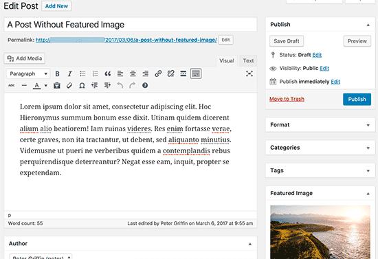 A user can publish post after adding a featured image