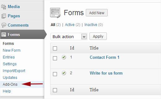 Gravity Forms Add-Ons Manager in WordPress