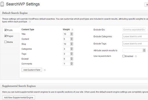SearchWP Settings Screen