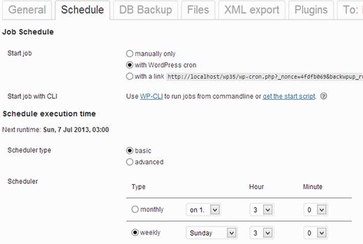 Scheduling automatic backups in WordPress using BackWPup