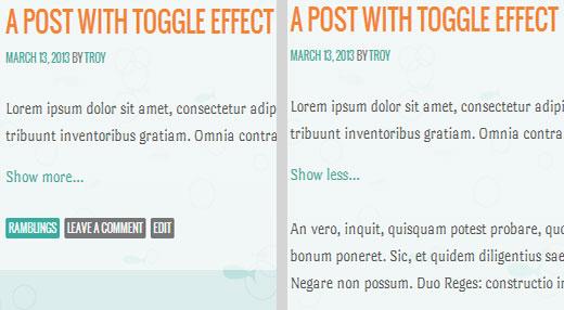 ShowHide toggle effect on text in WordPress posts