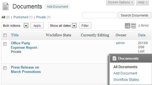 WordPress Document Revisions List View