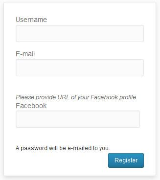 WordPress user registration page with extra field