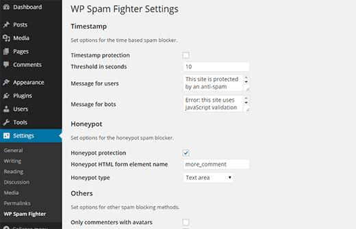 WP Spam Fighter Settings
