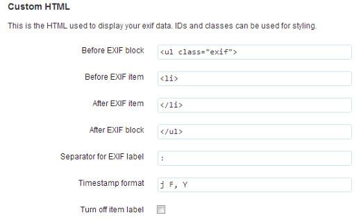 Use custom HTML for exif data display