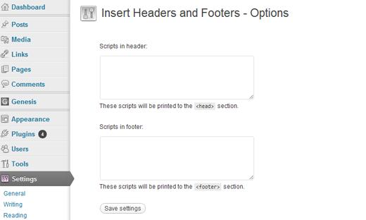 Insert Headers and Footers for WordPress