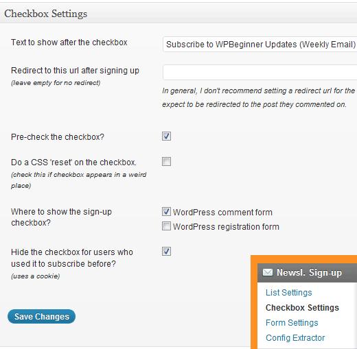 Newsletter Signup Checkbox Settings