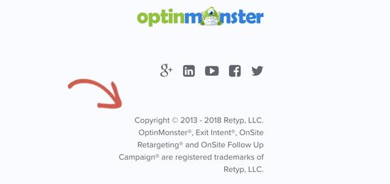在网站上使用版权和商标符号的示例
