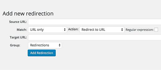 Adding a new redirect in WordPress with Redirection plugin
