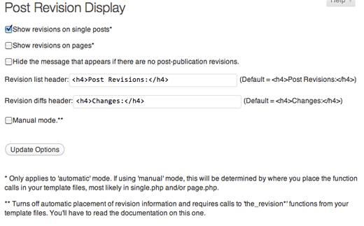 Post Revisions Display - Admin Screenshot