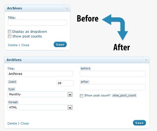 Before and After shot of Widgets Reloaded Archives