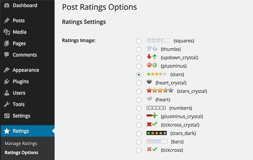 WP Post Ratings settings page