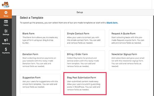 Selecting post submission form template