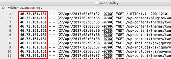 IP addresses in access log file